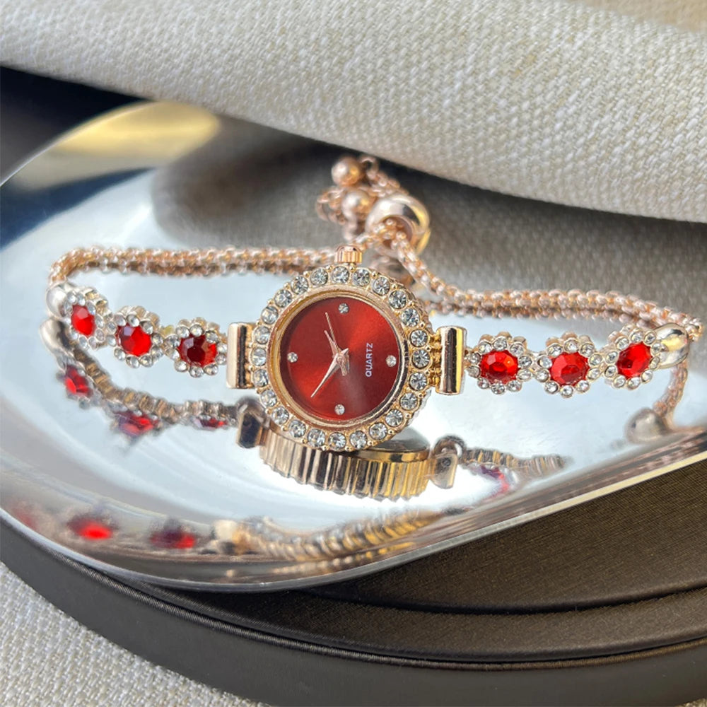 Foreign trade chalcedony bracelet watch set with diamond light luxury live new fashion quartz watch pull diamond women's watch