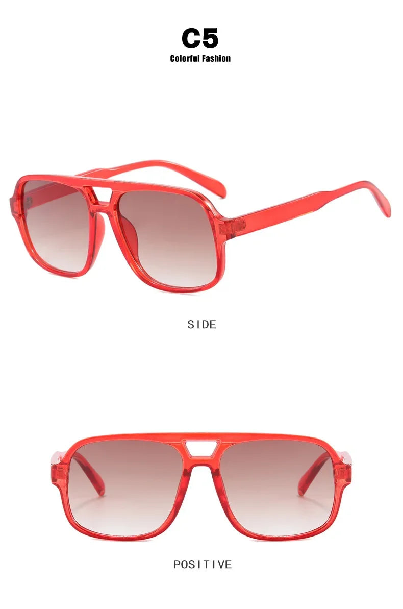 Women's Vintage Pilot Sunglasses Oversized Square Frame Double Bridge Designer Shades Black Luxury Fashion Sun Glasses Eyewear