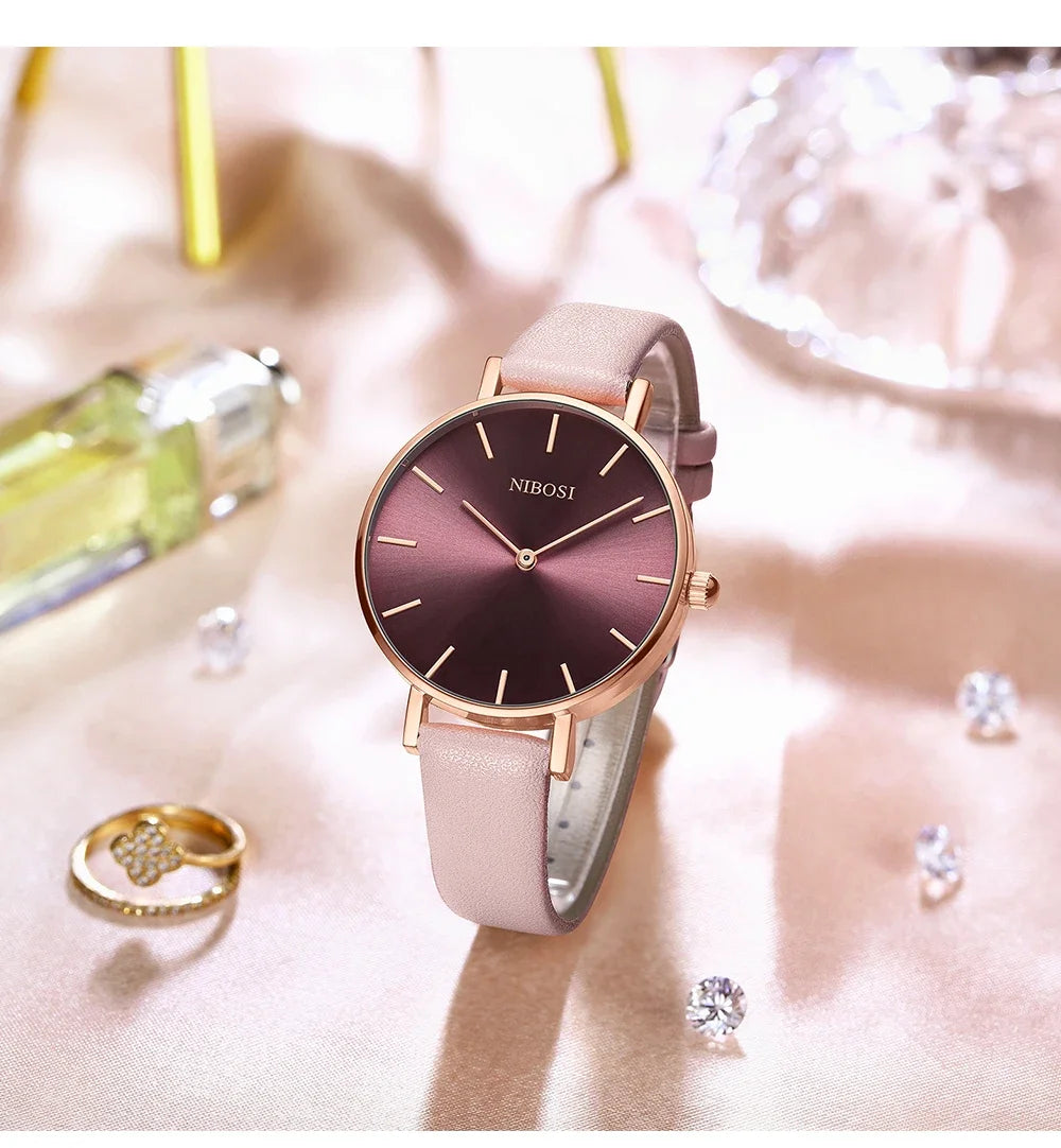 NIBOSI 2025 Watch Women Fashion Casual Leather Belt Watches Simple Ladies Round Dial Quartz Wristwatches Dress Relogio Feminino