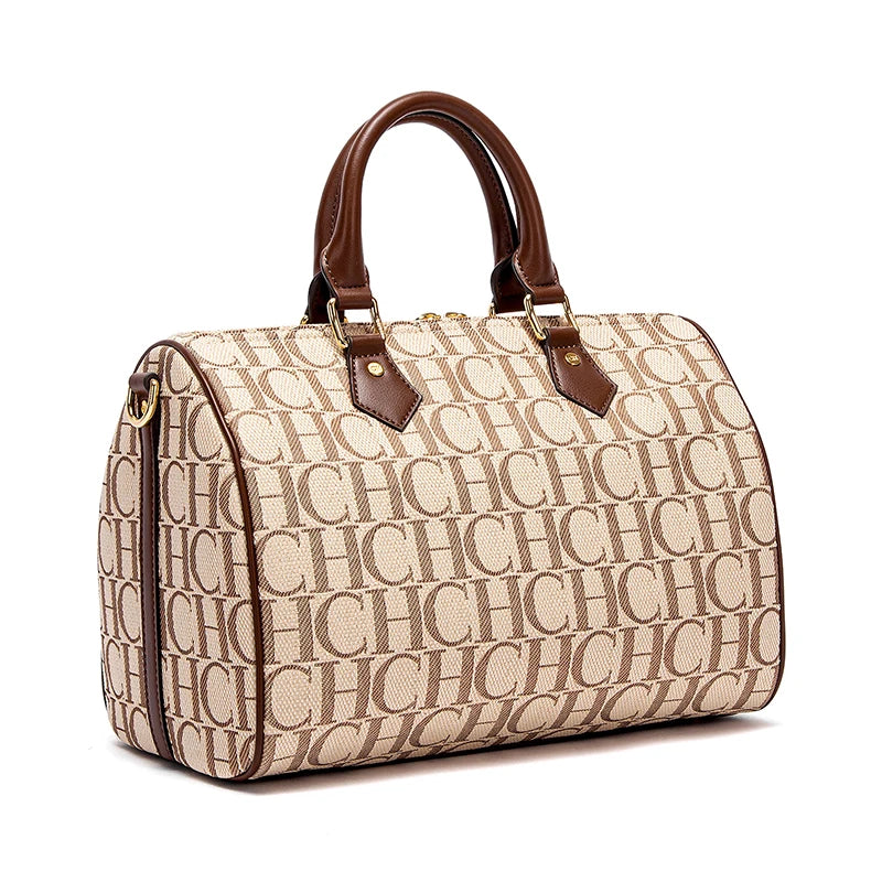 CHCH Women's Pillow Bag Autumn/Winter New Collection Letter Handbag Brown Boston Bag