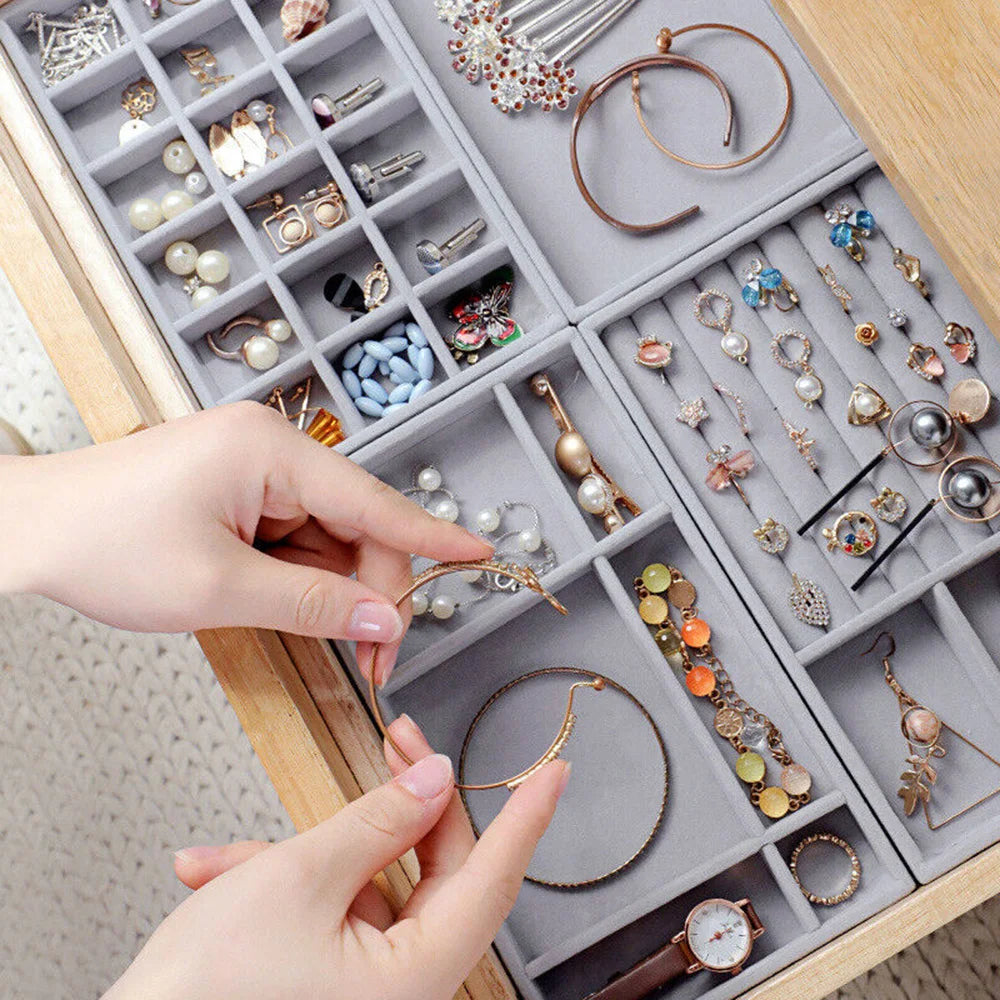 Velvet Jewelry Display Tray Case Hot Sale Stackable Exquisite Jewellery Storage Holder Boxes Portable Ring Earring Organizer Box