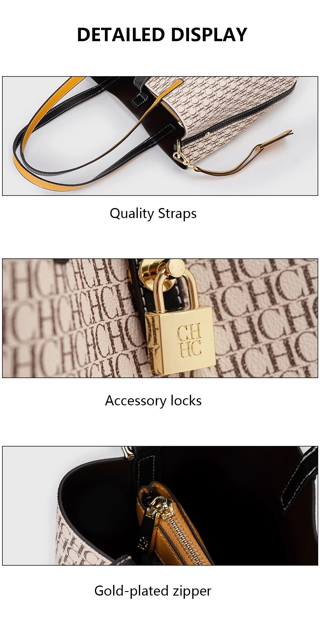 CH Premium Versatile Leather Crossbody Bag Ladies Large Capacity Daily Commuter Tote Bag Letter Print Design Ladies Fashion