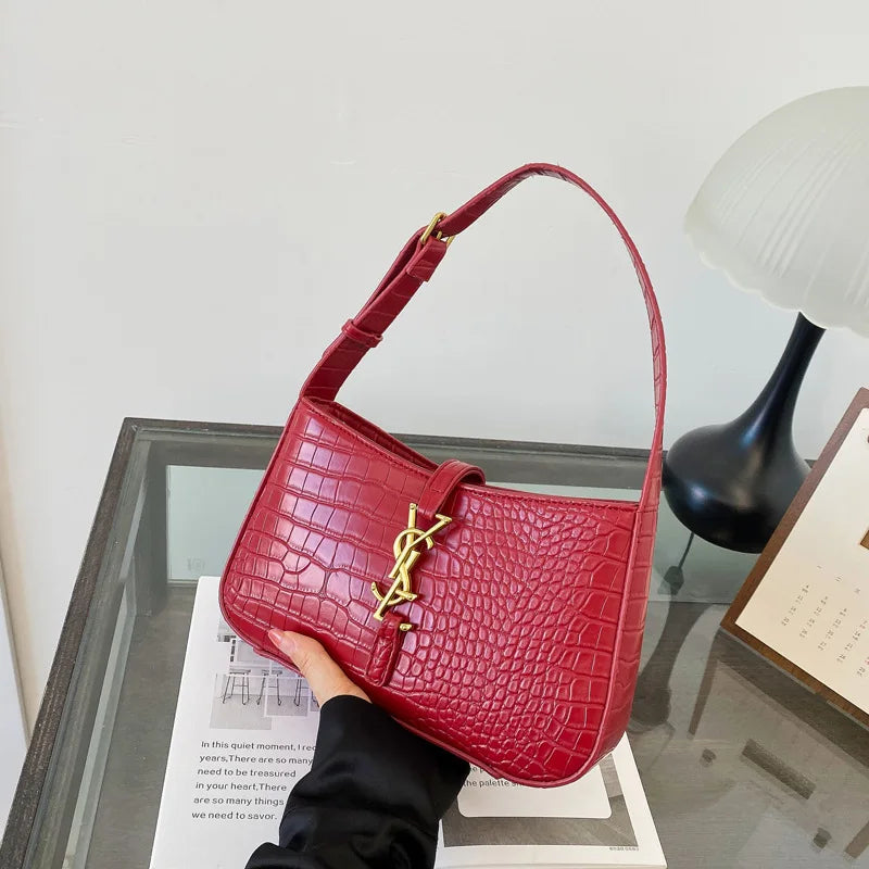 Fashion Stone Pattern Baguette Bag Is Popular This Year, Women's Fashion Trend PU Handbag Casual Shoulder Armpit Bag
