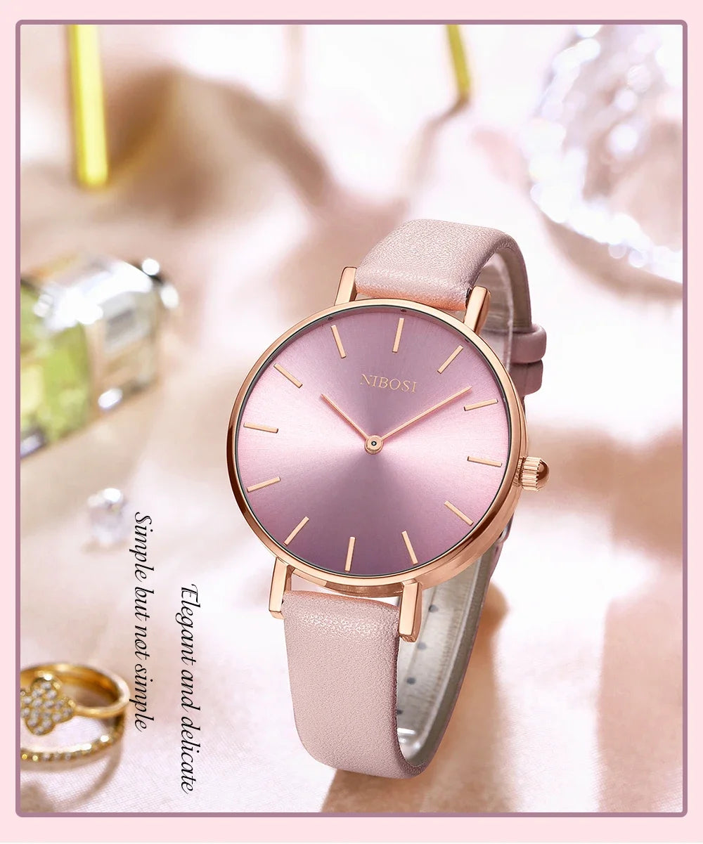 NIBOSI 2025 Watch Women Fashion Casual Leather Belt Watches Simple Ladies Round Dial Quartz Wristwatches Dress Relogio Feminino