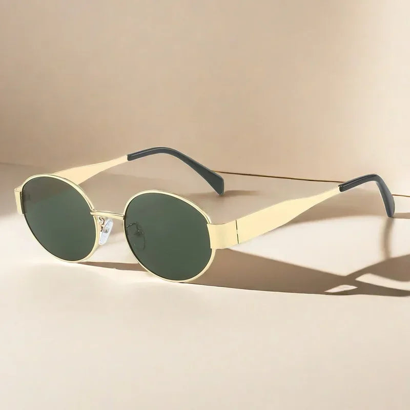 Ladies Classic Vintage New Oval Frame Metal Sunglasses Retro Steampunk Cat Eye Sunglasses UV400 Sunscreen Eyewear for Women