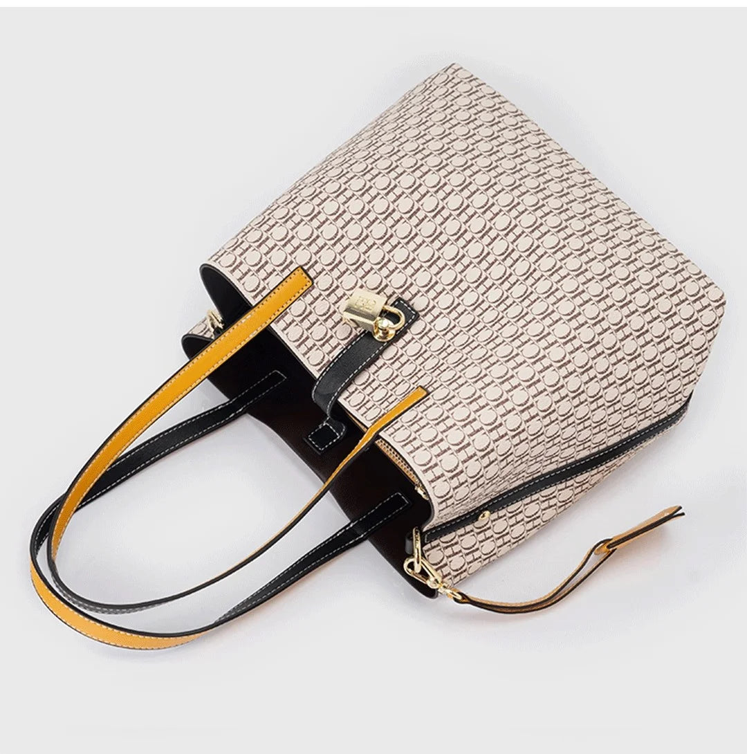 CH Premium Versatile Leather Crossbody Bag Ladies Large Capacity Daily Commuter Tote Bag Letter Print Design Ladies Fashion