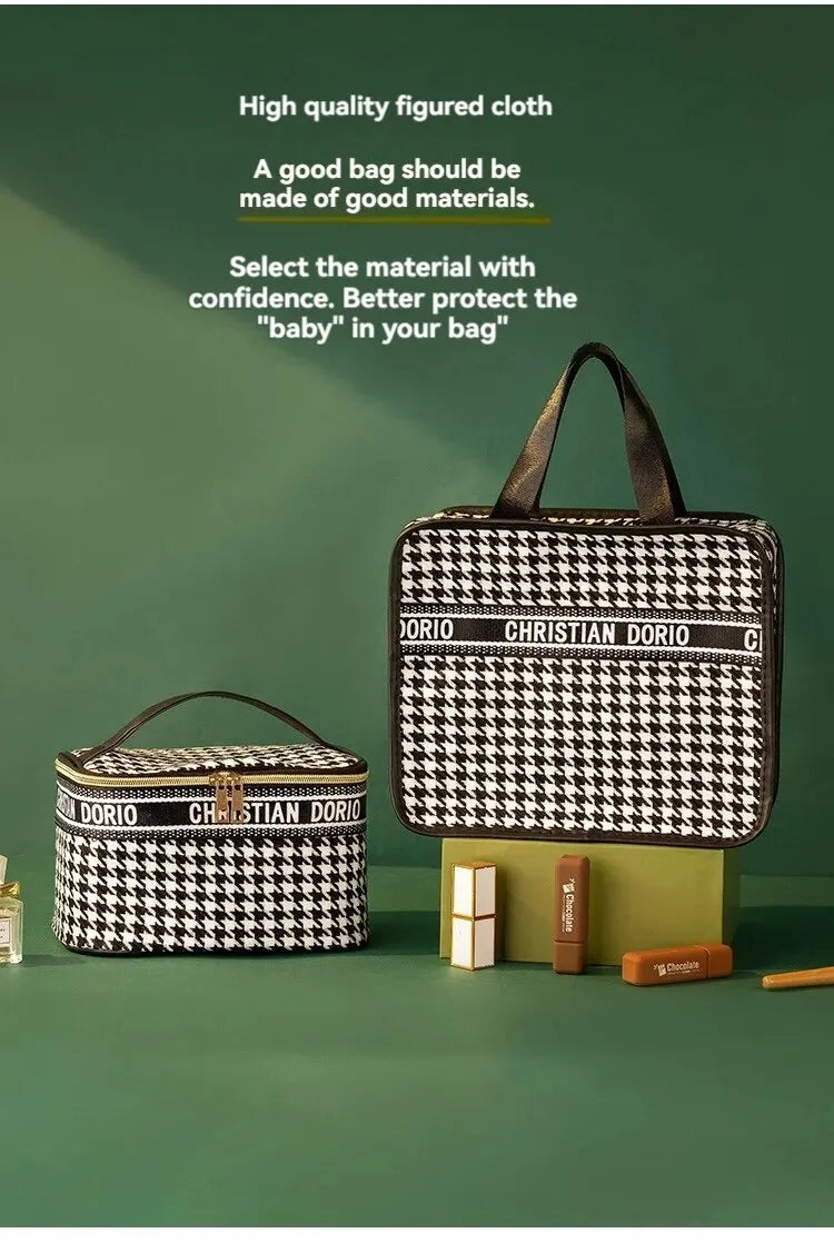 Thousand Bird Grid Cosmetic Bag Female Large Capacity Portable New Travel Waterproof Handheld Large Storage Bag Wash Bag