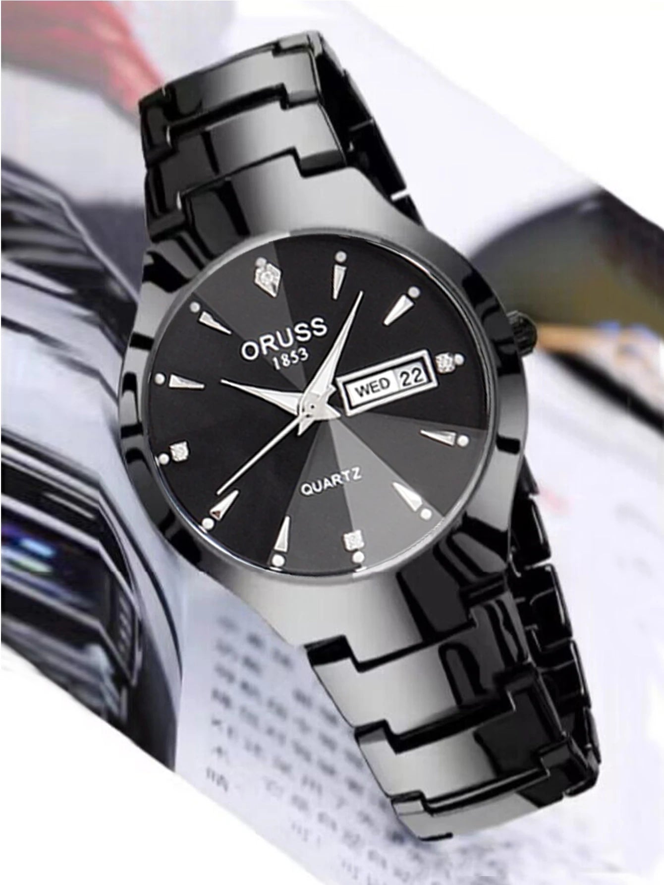 ORUSS Relogio Feminino Couple Watch Men Quartz watch for Lovers Luxury Womens wristwatch Week Display Stainless Steel Waterproof