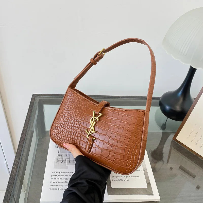Fashion Stone Pattern Baguette Bag Is Popular This Year, Women's Fashion Trend PU Handbag Casual Shoulder Armpit Bag