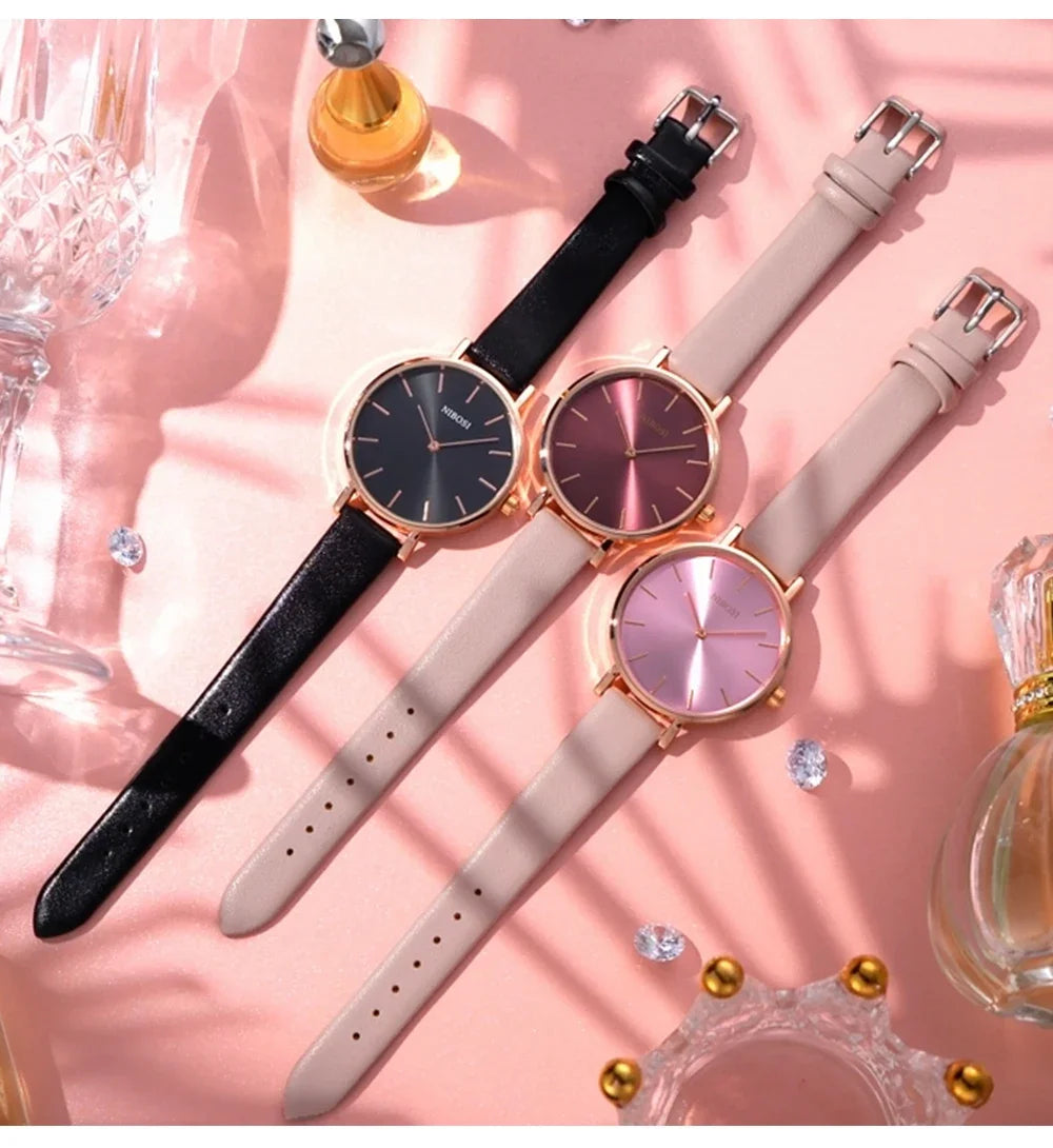 NIBOSI 2025 Watch Women Fashion Casual Leather Belt Watches Simple Ladies Round Dial Quartz Wristwatches Dress Relogio Feminino