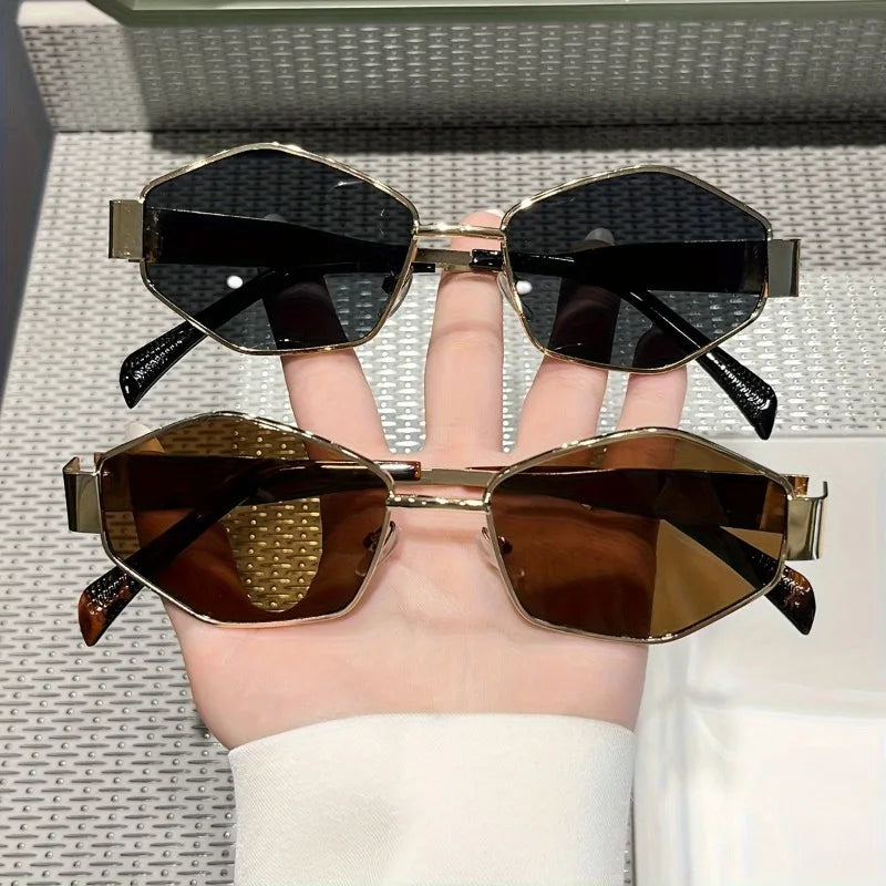 2 Pairs of Western Retro Wide Leg Cool Polygonal Street Fashion Decoration Oval Glasses with Metal Hinges