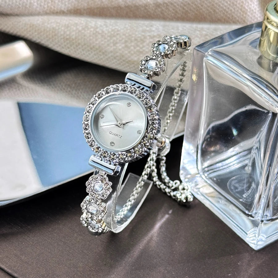 Foreign trade chalcedony bracelet watch set with diamond light luxury live new fashion quartz watch pull diamond women's watch