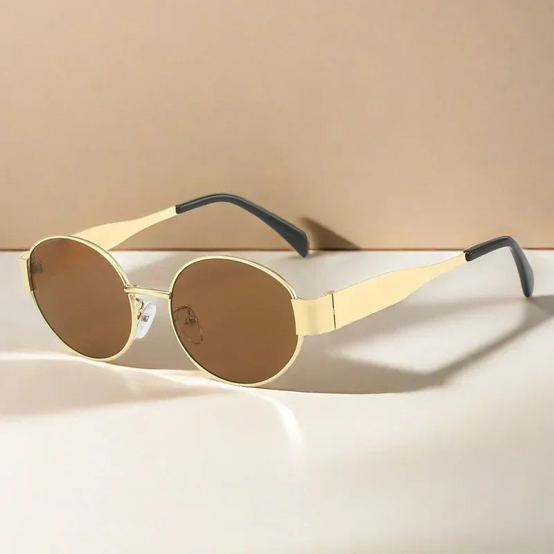 Ladies Classic Vintage New Oval Frame Metal Sunglasses Retro Steampunk Cat Eye Sunglasses UV400 Sunscreen Eyewear for Women