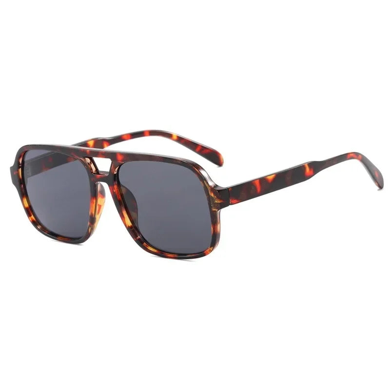 Women's Vintage Pilot Sunglasses Oversized Square Frame Double Bridge Designer Shades Black Luxury Fashion Sun Glasses Eyewear