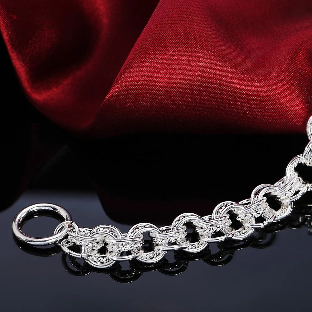 Fashion 925 Sterling Silver Ring Round Bracelets For Women Men Wedding Luxury Quality Jewelry