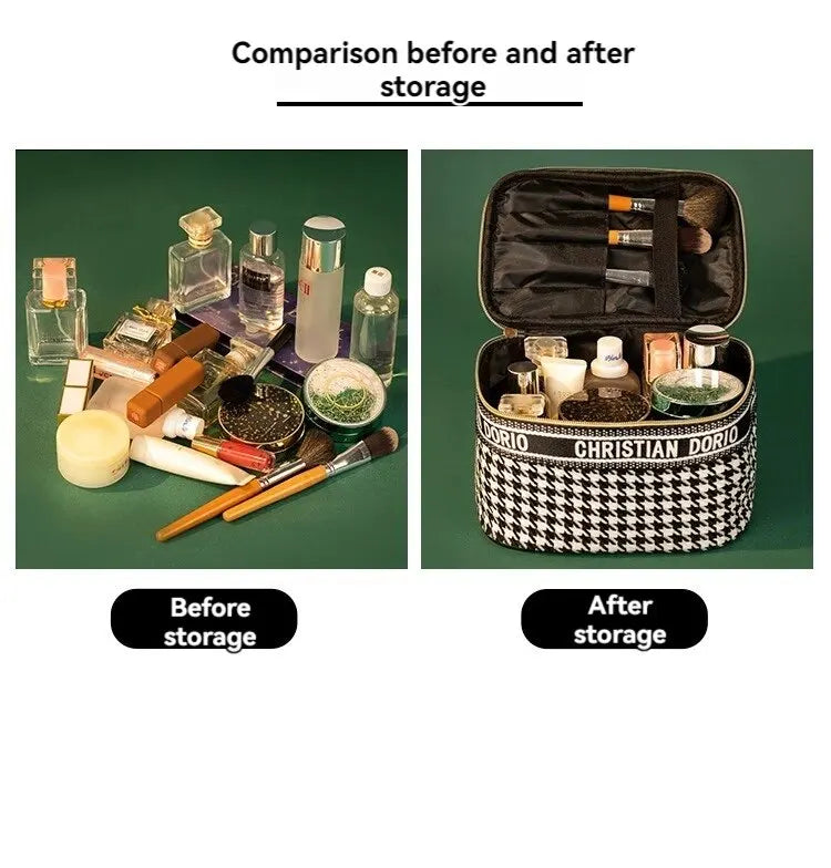 Thousand Bird Grid Cosmetic Bag Female Large Capacity Portable New Travel Waterproof Handheld Large Storage Bag Wash Bag