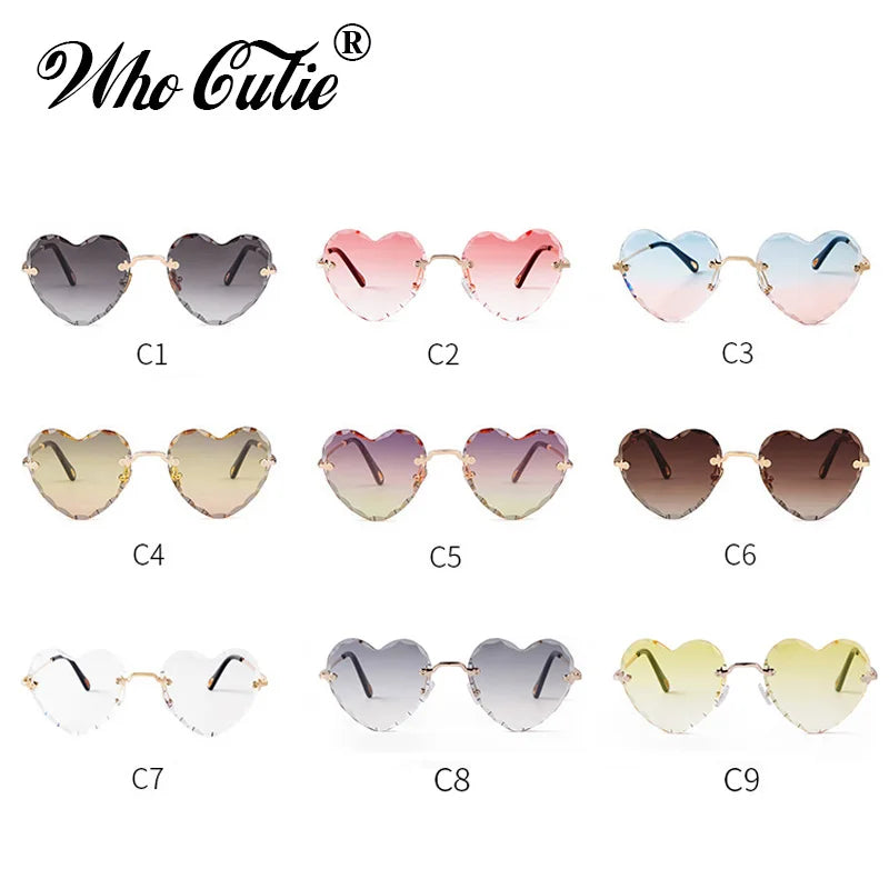 Love Heart Shaped Sunglasses Women Brand Design 2025 Rimless Cat Eye Frame 90S Sun Glasses Clear Lens Gradient Shades Gift S335