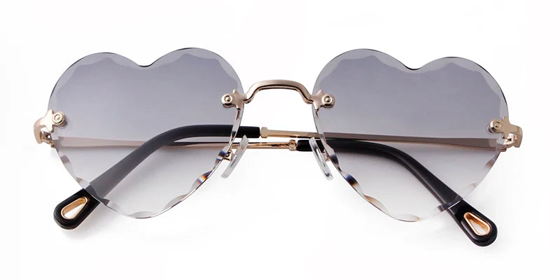 Love Heart Shaped Sunglasses Women Brand Design 2025 Rimless Cat Eye Frame 90S Sun Glasses Clear Lens Gradient Shades Gift S335