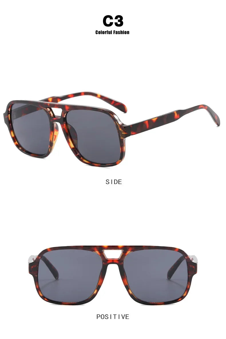 Women's Vintage Pilot Sunglasses Oversized Square Frame Double Bridge Designer Shades Black Luxury Fashion Sun Glasses Eyewear