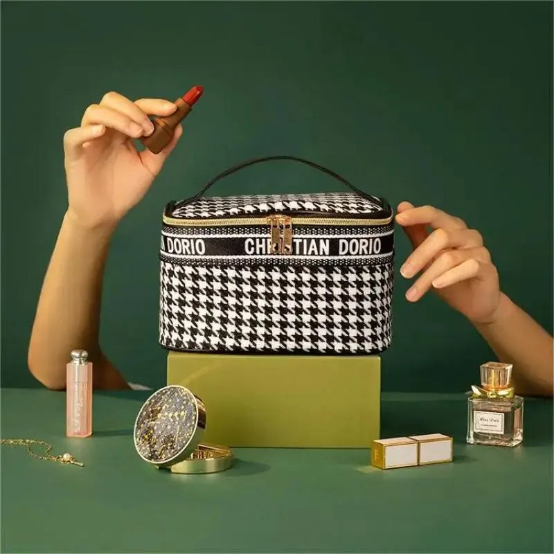 Thousand Bird Grid Cosmetic Bag Female Large Capacity Portable New Travel Waterproof Handheld Large Storage Bag Wash Bag
