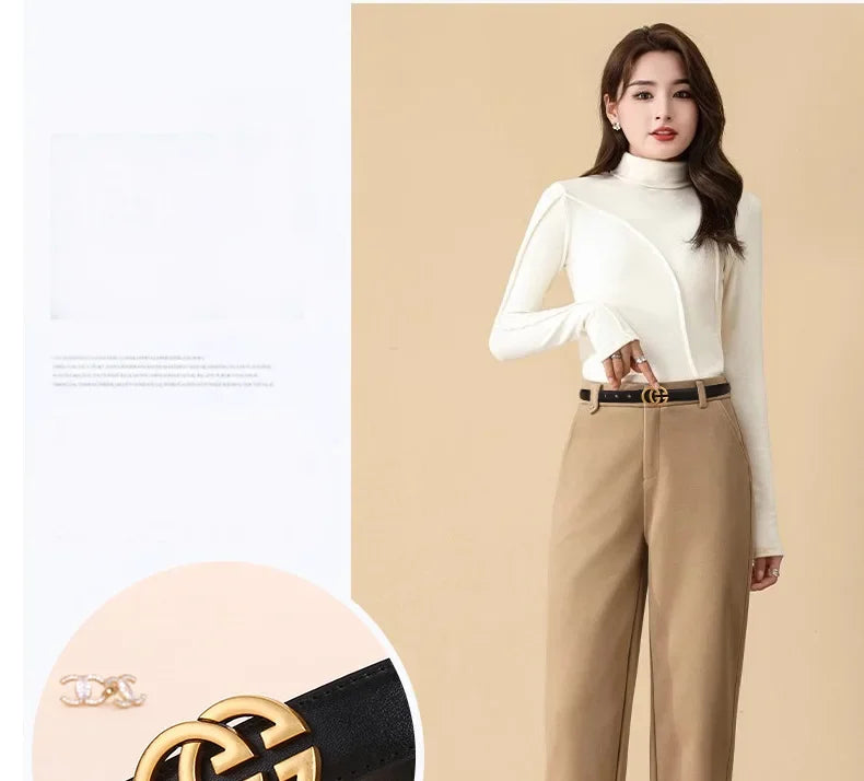 Women's Casual Denim Buckle Decorative Waistband for Students Top Quality Leather Belt Versatile Simple Style Female Accessories