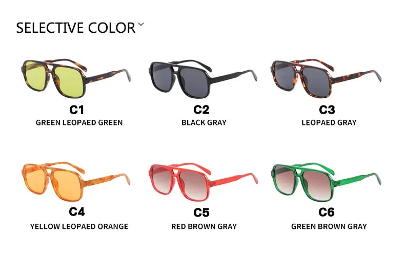 Women's Vintage Pilot Sunglasses Oversized Square Frame Double Bridge Designer Shades Black Luxury Fashion Sun Glasses Eyewear