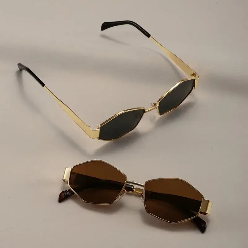 2 Pairs of Western Retro Wide Leg Cool Polygonal Street Fashion Decoration Oval Glasses with Metal Hinges