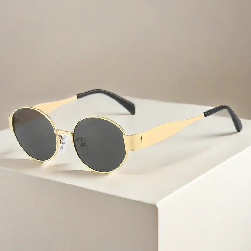 Ladies Classic Vintage New Oval Frame Metal Sunglasses Retro Steampunk Cat Eye Sunglasses UV400 Sunscreen Eyewear for Women