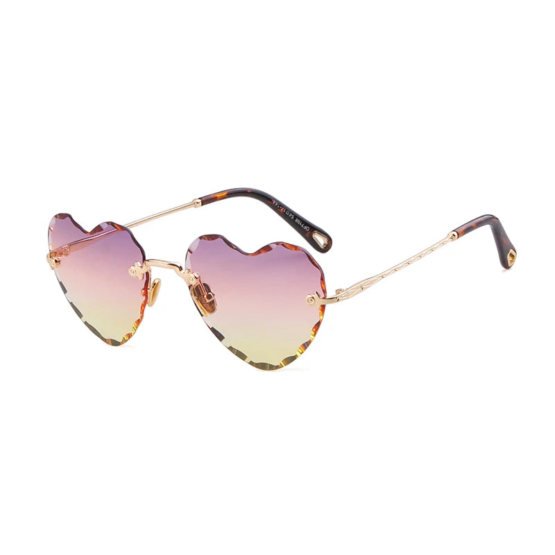 Love Heart Shaped Sunglasses Women Brand Design 2025 Rimless Cat Eye Frame 90S Sun Glasses Clear Lens Gradient Shades Gift S335