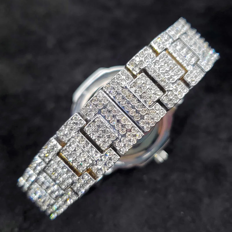 MISSFOX Iced Out Watch For Men Luxury Fashion Gold Quartz Watches Hip Hop High Quality Waterproof Male Daimond Clock New Gift