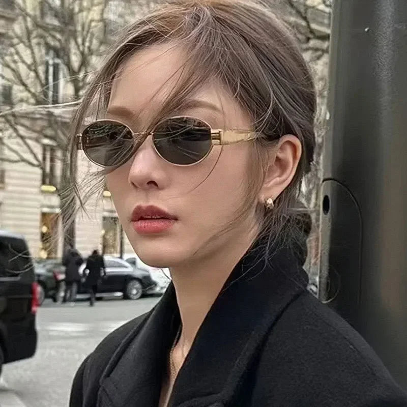 Ladies Classic Vintage New Oval Frame Metal Sunglasses Retro Steampunk Cat Eye Sunglasses UV400 Sunscreen Eyewear for Women