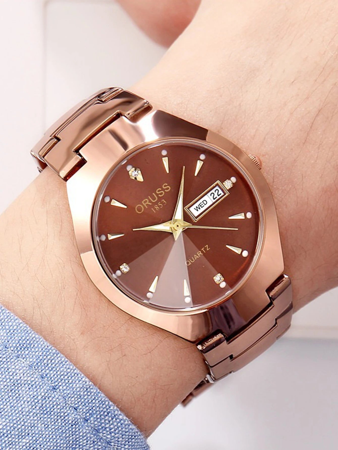 ORUSS Relogio Feminino Couple Watch Men Quartz watch for Lovers Luxury Womens wristwatch Week Display Stainless Steel Waterproof
