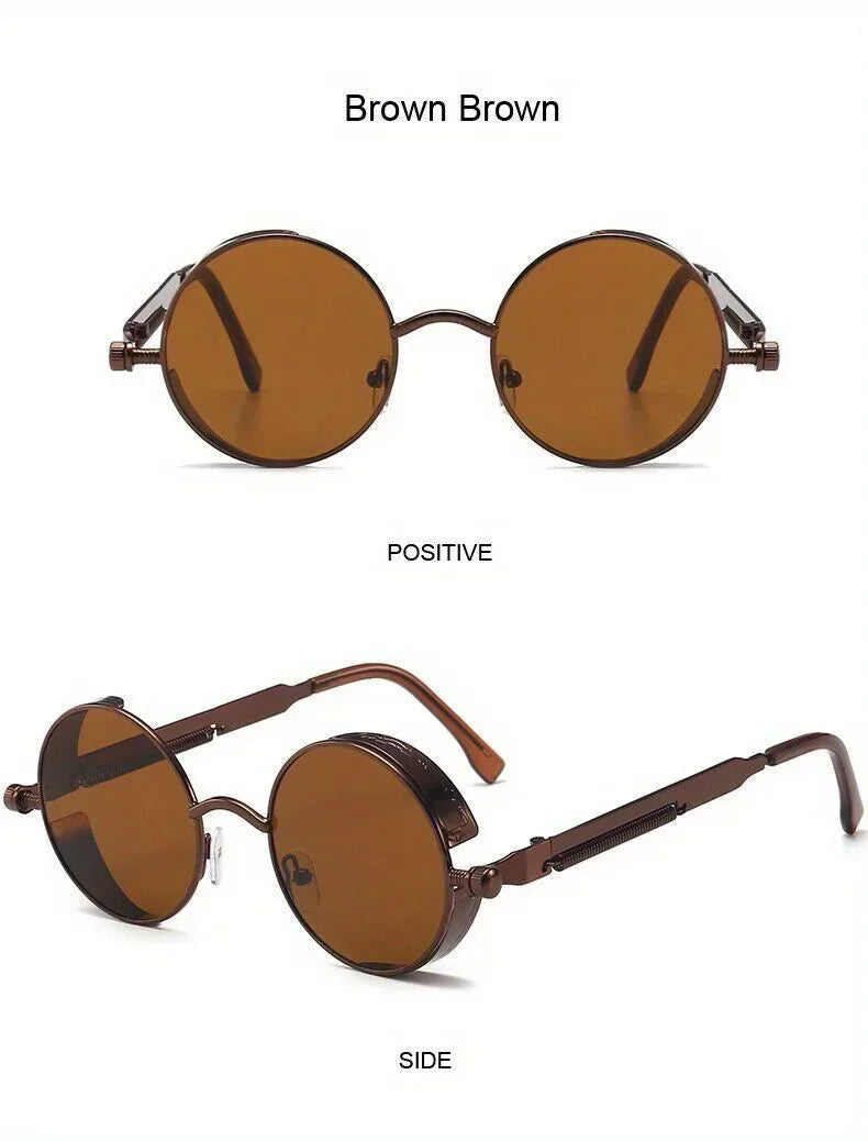 Classic Steampunk Sunglasses for Men and Women Retro Round Metal Frame Sunglasses