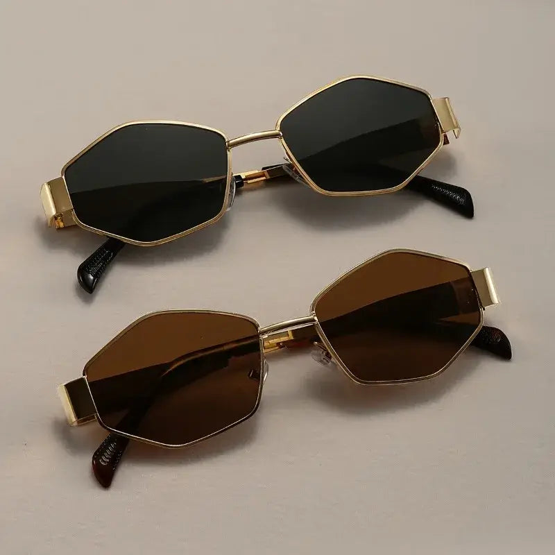 2 Pairs of Western Retro Wide Leg Cool Polygonal Street Fashion Decoration Oval Glasses with Metal Hinges