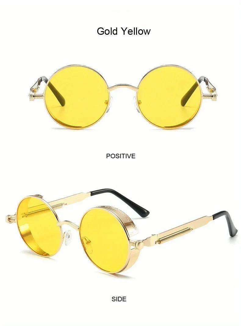 Classic Steampunk Sunglasses for Men and Women Retro Round Metal Frame Sunglasses