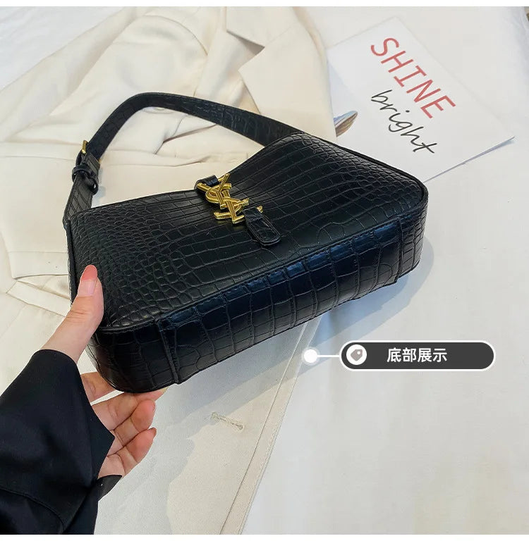 Fashion Stone Pattern Baguette Bag Is Popular This Year, Women's Fashion Trend PU Handbag Casual Shoulder Armpit Bag