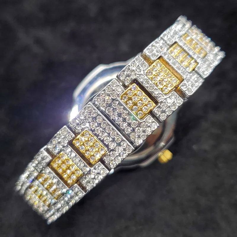 MISSFOX Iced Out Watch For Men Luxury Fashion Gold Quartz Watches Hip Hop High Quality Waterproof Male Daimond Clock New Gift