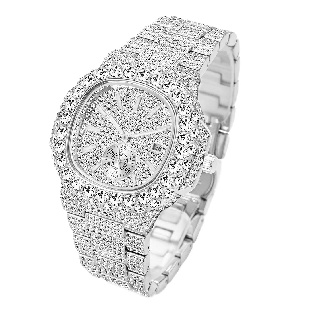 MISSFOX Iced Out Watch For Men Luxury Fashion Gold Quartz Watches Hip Hop High Quality Waterproof Male Daimond Clock New Gift