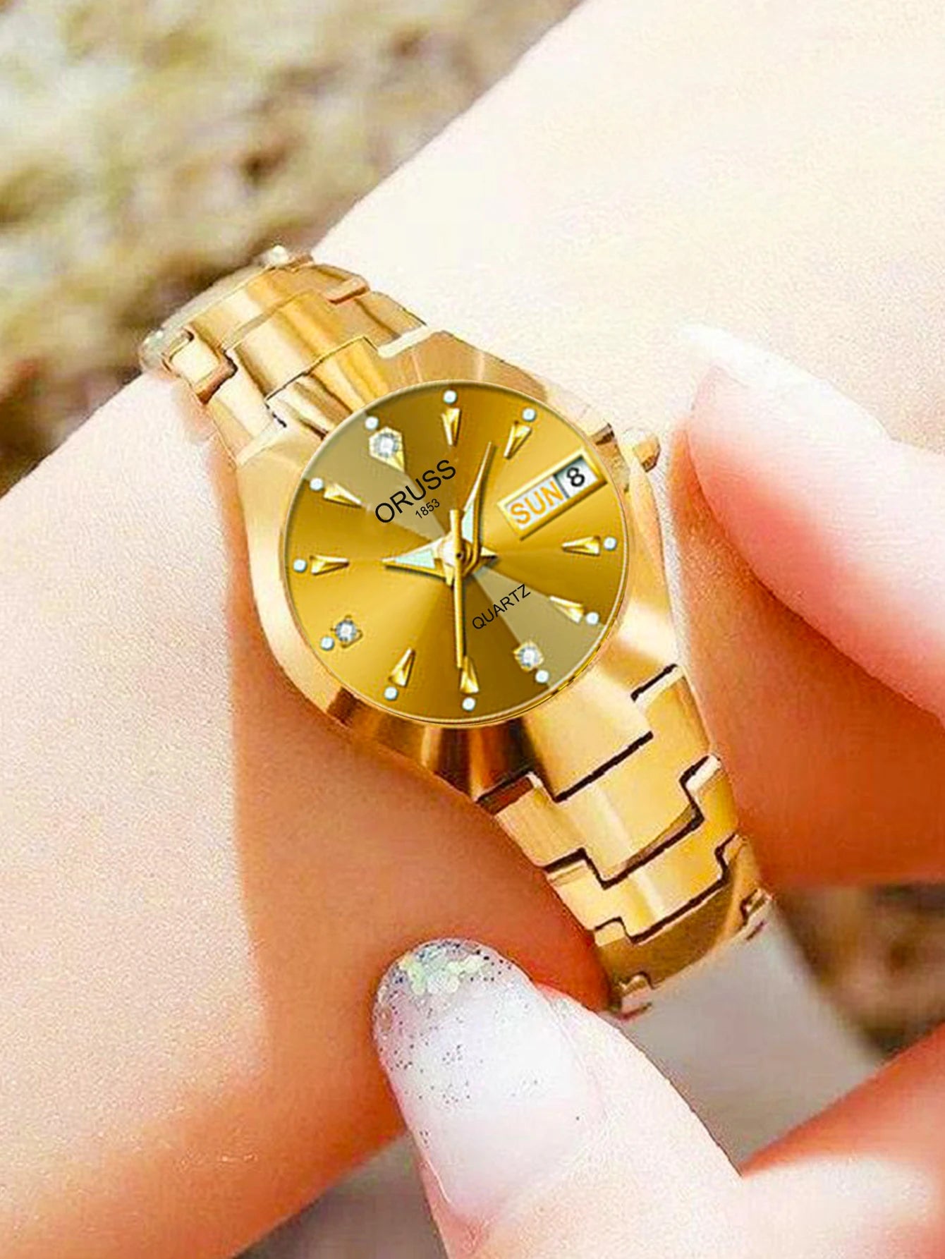 ORUSS Relogio Feminino Couple Watch Men Quartz watch for Lovers Luxury Womens wristwatch Week Display Stainless Steel Waterproof