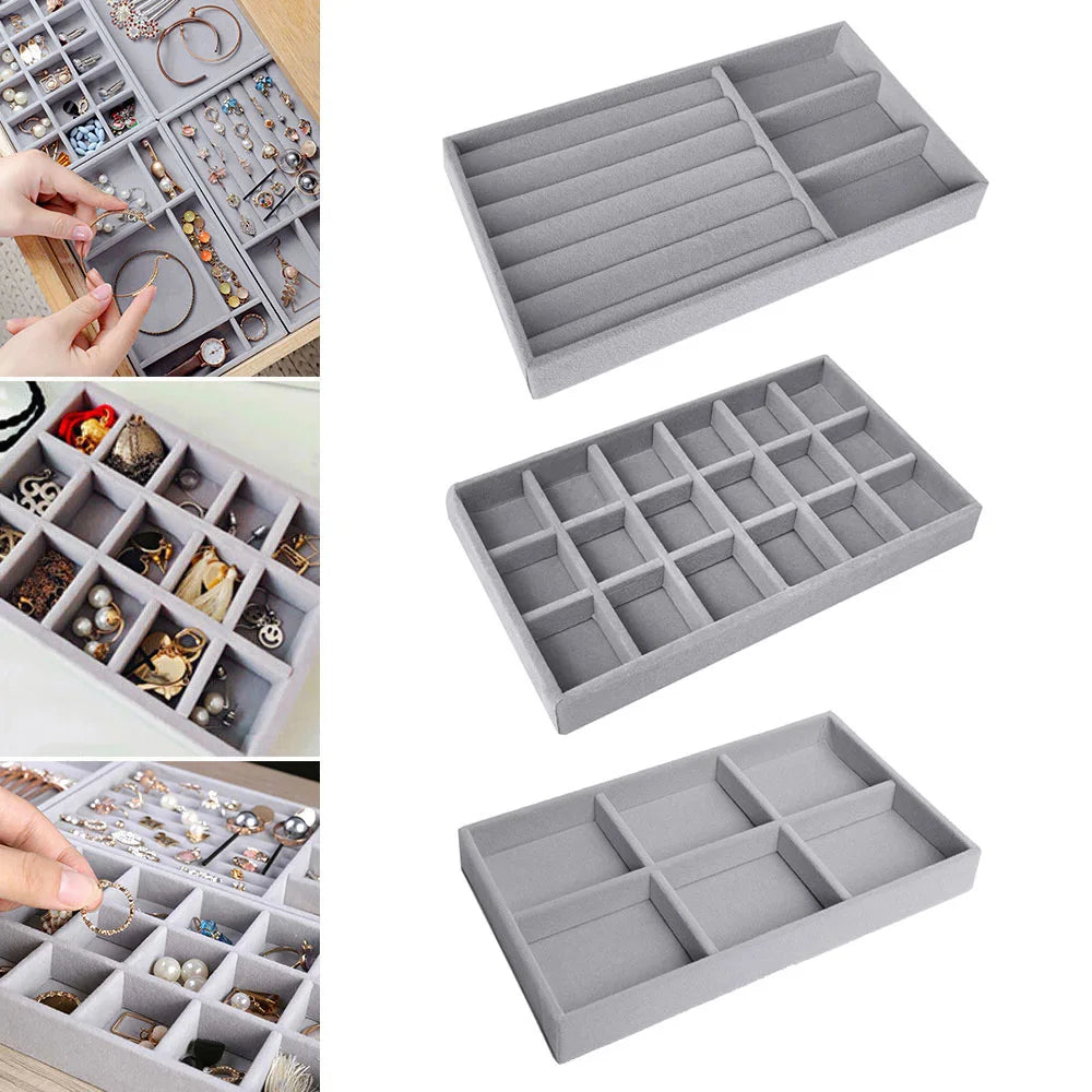 Velvet Jewelry Display Tray Case Hot Sale Stackable Exquisite Jewellery Storage Holder Boxes Portable Ring Earring Organizer Box