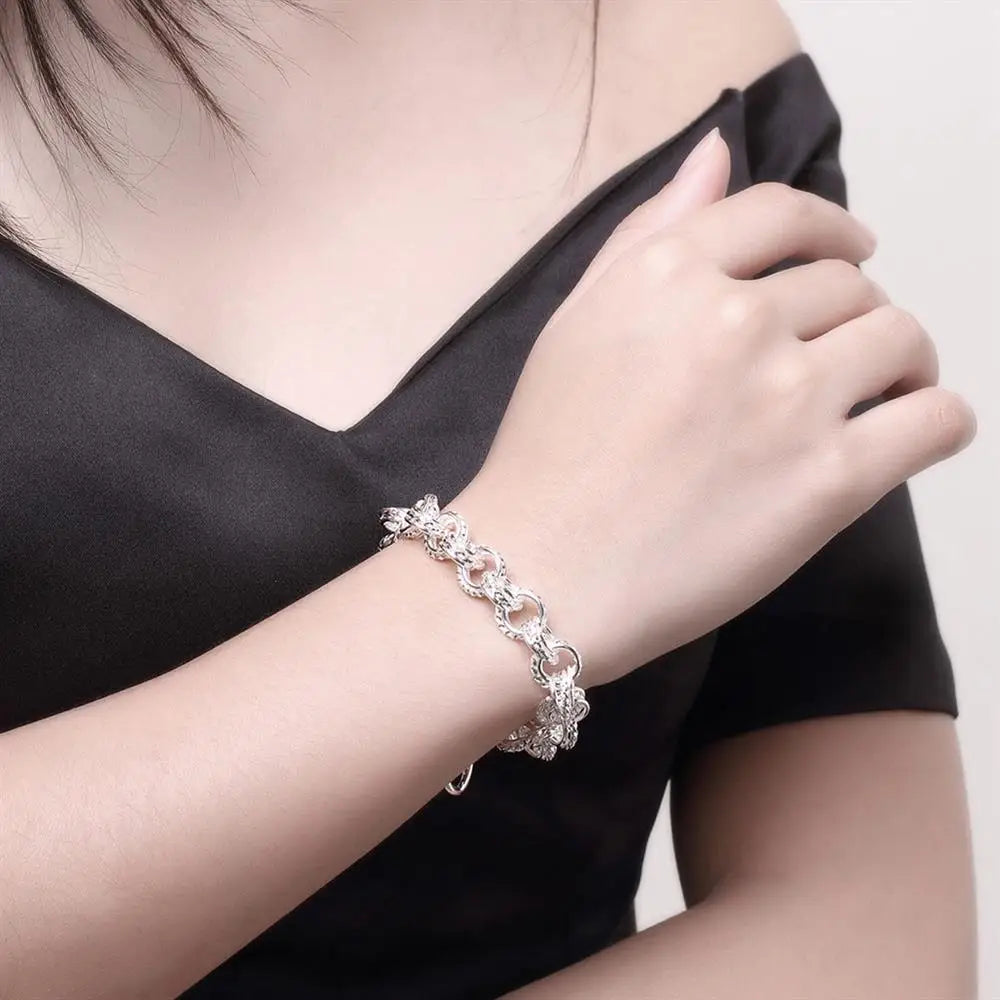 Fashion 925 Sterling Silver Ring Round Bracelets For Women Men Wedding Luxury Quality Jewelry