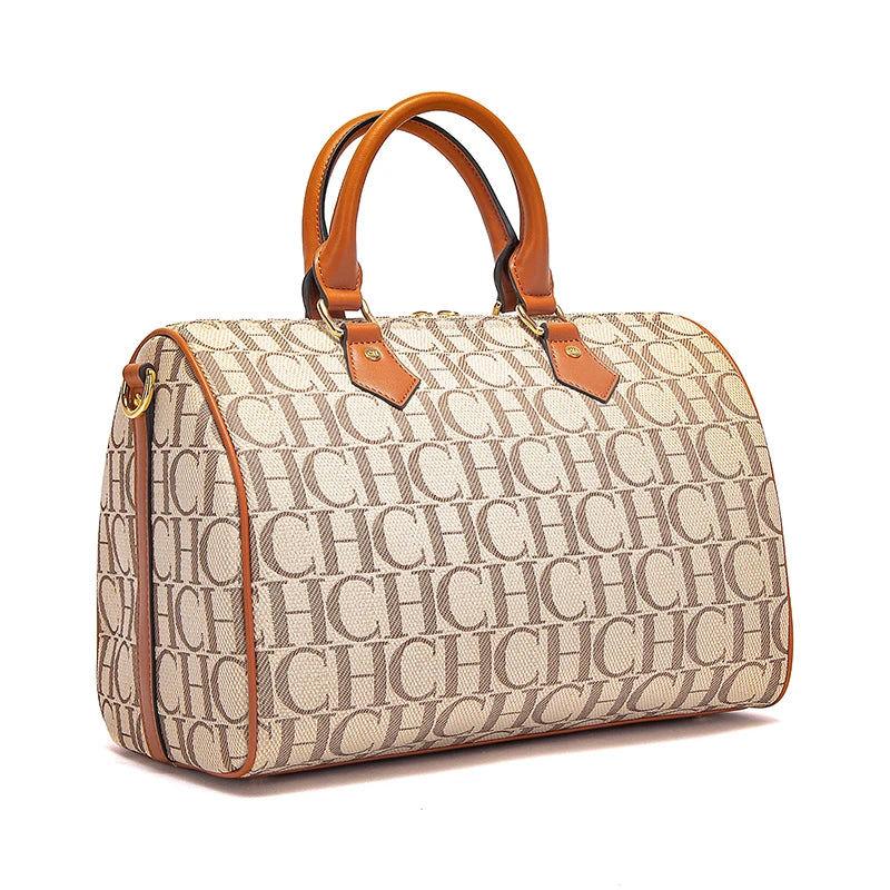 CHCH Women's Pillow Bag Autumn/Winter New Collection Letter Handbag Brown Boston Bag