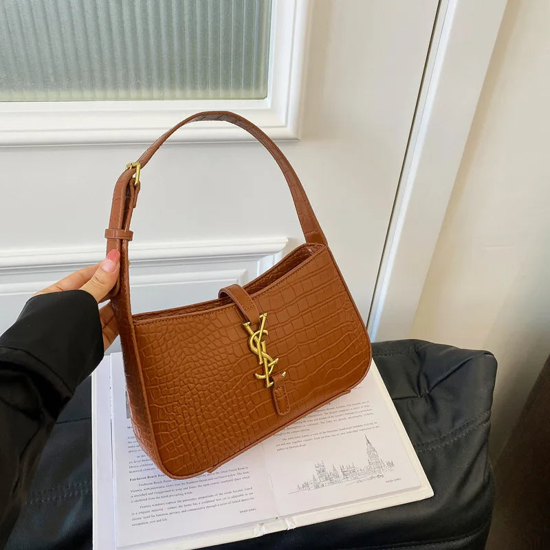 Fashion Stone Pattern Baguette Bag Is Popular This Year, Women's Fashion Trend PU Handbag Casual Shoulder Armpit Bag
