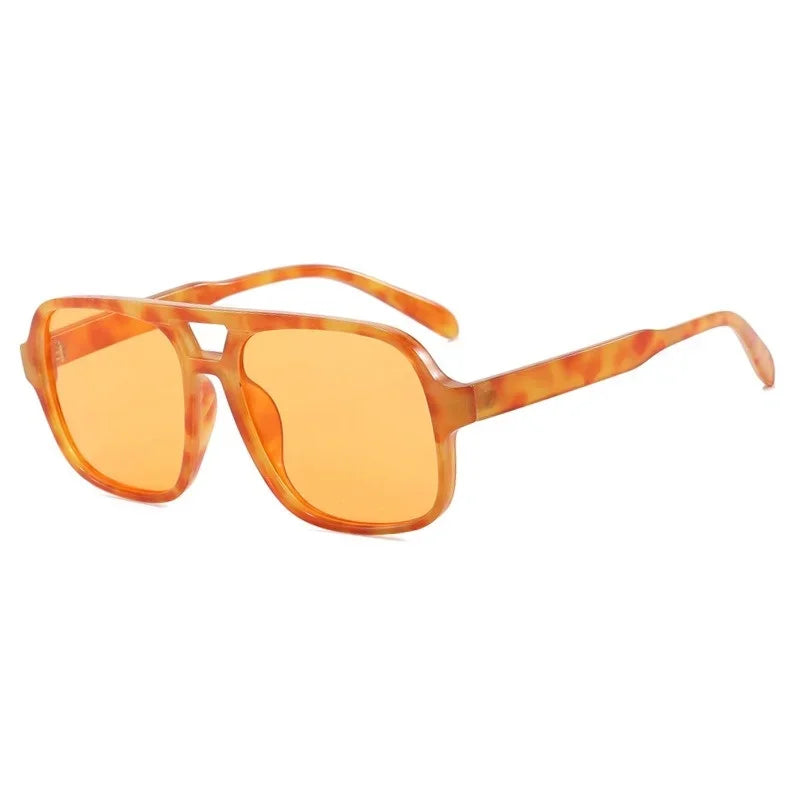 Women's Vintage Pilot Sunglasses Oversized Square Frame Double Bridge Designer Shades Black Luxury Fashion Sun Glasses Eyewear