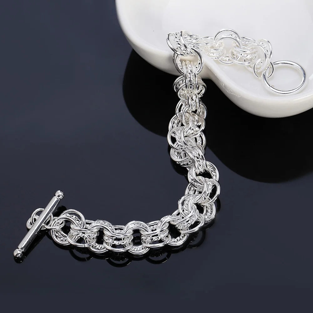 Fashion 925 Sterling Silver Ring Round Bracelets For Women Men Wedding Luxury Quality Jewelry