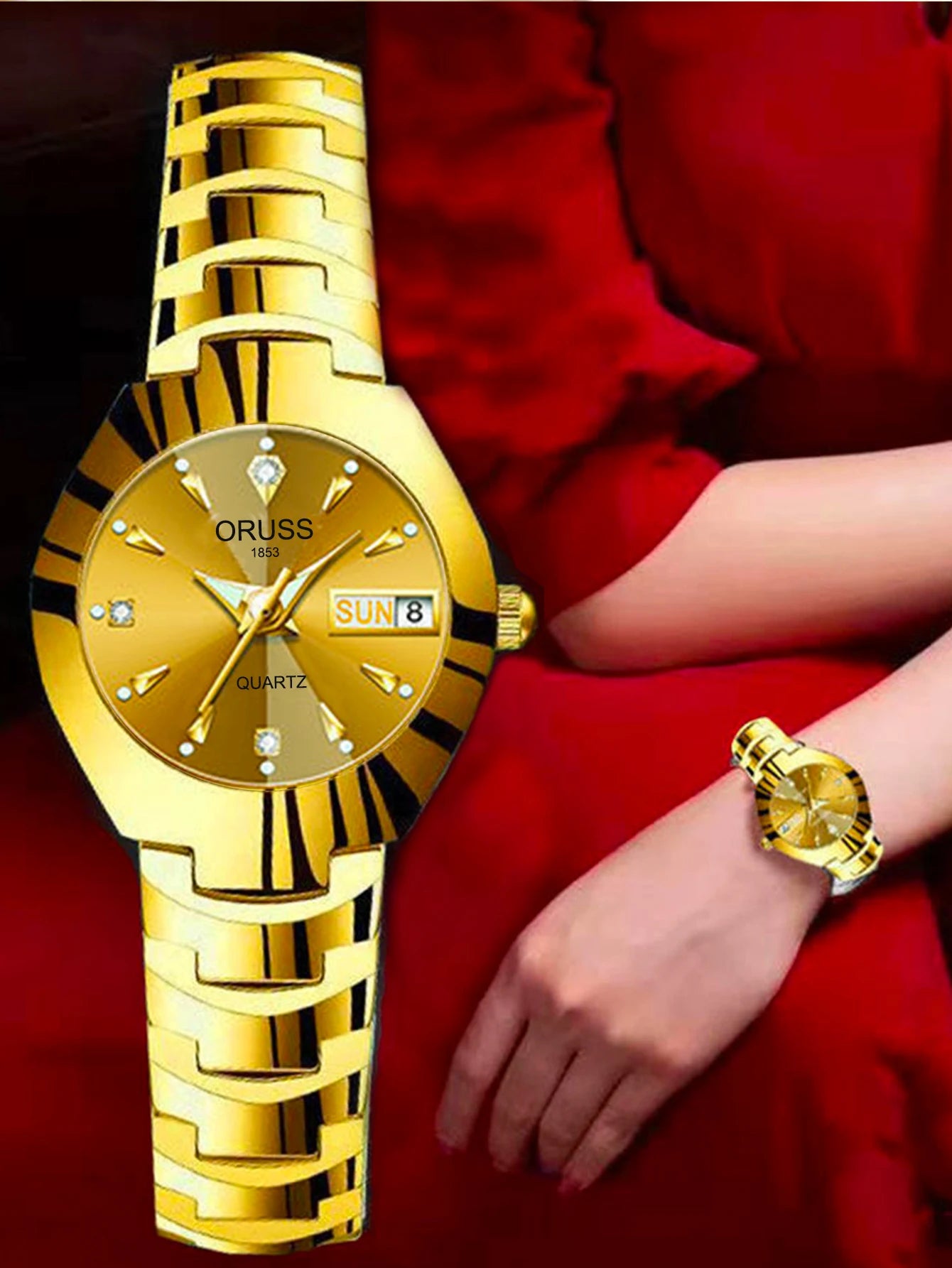 ORUSS Relogio Feminino Couple Watch Men Quartz watch for Lovers Luxury Womens wristwatch Week Display Stainless Steel Waterproof