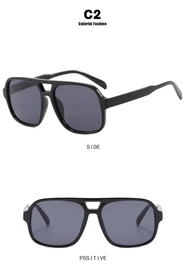 Women's Vintage Pilot Sunglasses Oversized Square Frame Double Bridge Designer Shades Black Luxury Fashion Sun Glasses Eyewear