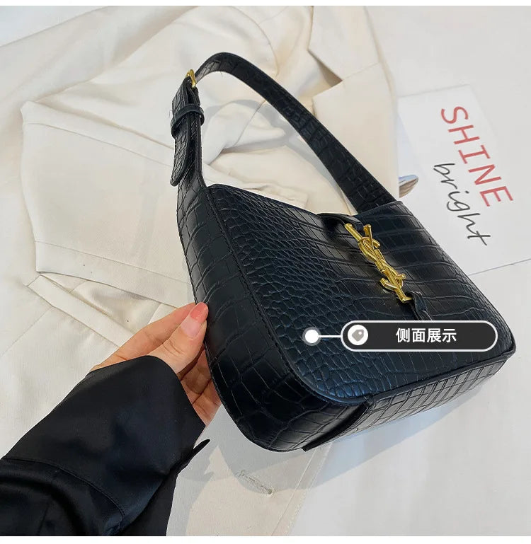 Fashion Stone Pattern Baguette Bag Is Popular This Year, Women's Fashion Trend PU Handbag Casual Shoulder Armpit Bag