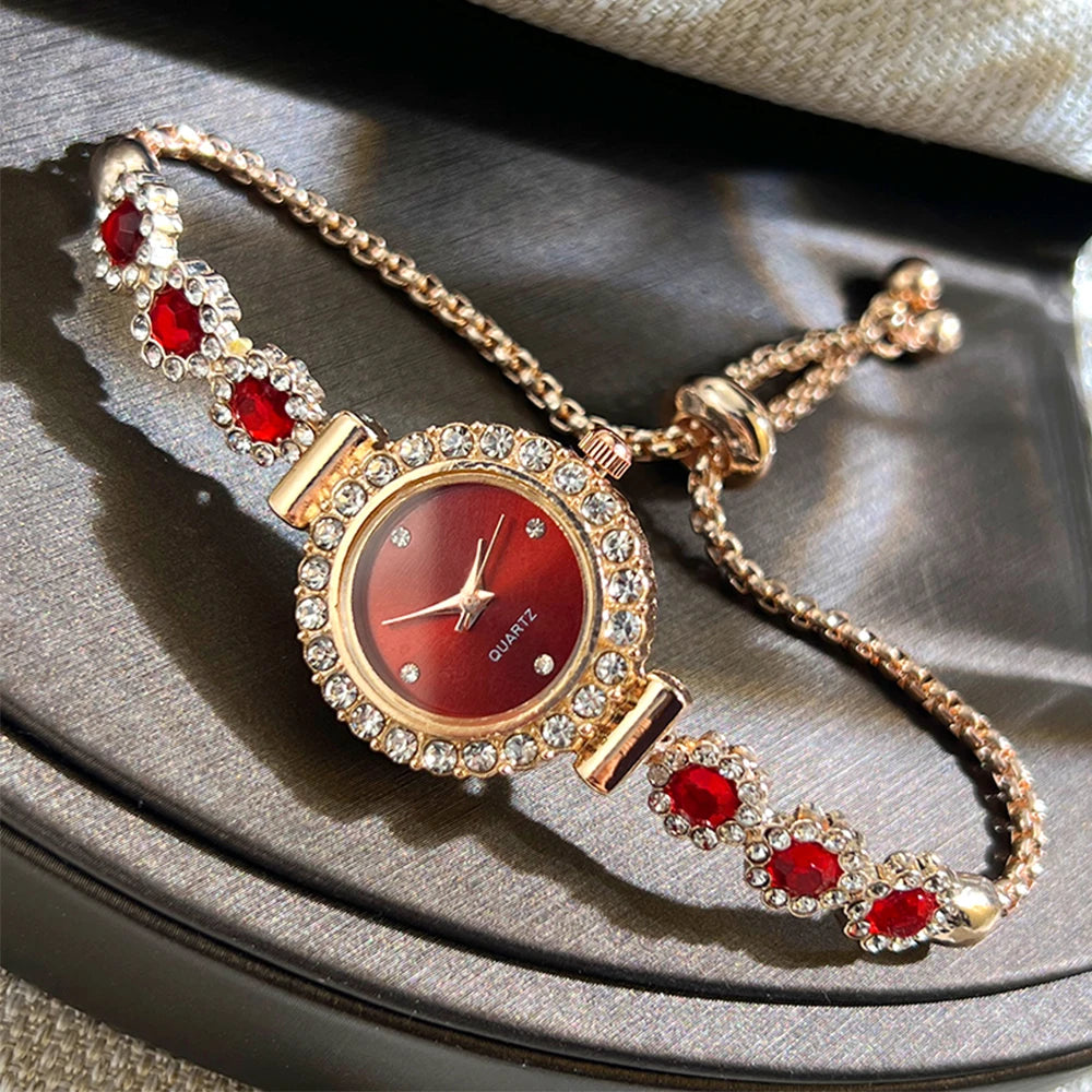 Foreign trade chalcedony bracelet watch set with diamond light luxury live new fashion quartz watch pull diamond women's watch