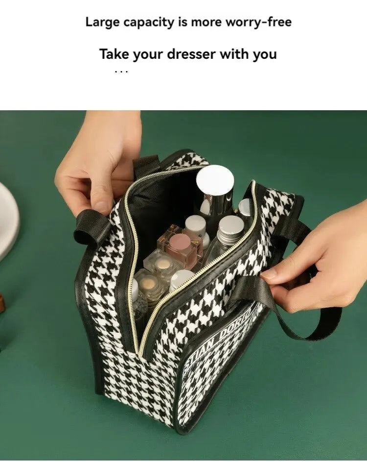 Thousand Bird Grid Cosmetic Bag Female Large Capacity Portable New Travel Waterproof Handheld Large Storage Bag Wash Bag